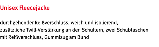 Unisex Fleecejacke durchgehender Rei verschluss, weich und isolierend, zus tzliche Twill-Verst rkung an den Schultern   