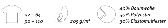  ,42   64 90   110, ,205 g m2, ,40% Baumwolle 30% Polyester 30% Elastomultiester