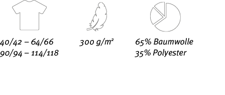 40 42   64 66 90 94   114 118,65% Baumwolle 35% Polyester,300 g m2 