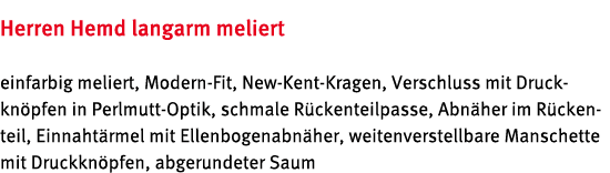 Herren Hemd langarm meliert einfarbig meliert, Modern Fit, New Kent Kragen, Verschluss mit Druck kn pfen in Perlmutt ...