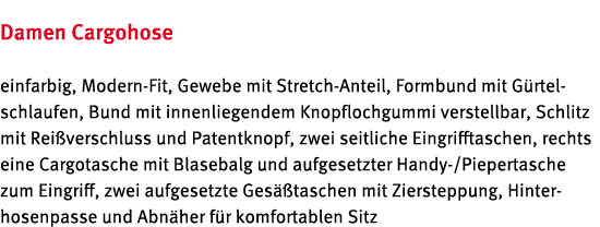 Damen Cargohose einfarbig, Modern Fit, Gewebe mit Stretch Anteil, Formbund mit G rtelschlaufen, Bund mit innenliegend...
