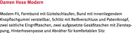 Damen Hose Modern Modern Fit, Formbund mit G rtelschlaufen, Bund mit innenliegendem Knopflochgummi verstellbar, Schli...