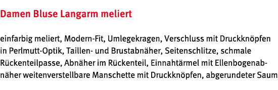 Damen Bluse Langarm meliert einfarbig meliert, Modern Fit, Umlegekragen, Verschluss mit Druckkn pfen in Perlmutt Opti...