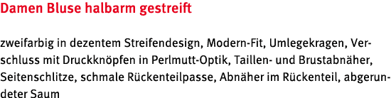 Damen Bluse halbarm gestreift zweifarbig in dezentem Streifendesign, Modern Fit, Umlegekragen, Verschluss mit Druckkn...