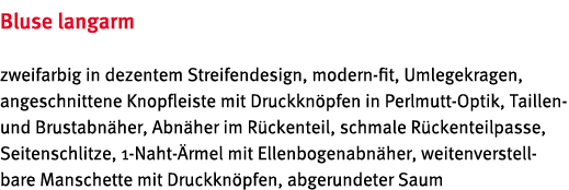 Bluse langarm zweifarbig in dezentem Streifendesign, modern-fit, Umlegekragen, angeschnittene Knopfleiste mit Druckkn   