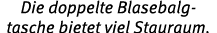 Die doppelte Blasebalg tasche bietet viel Stauraum. 