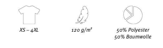 ￼,￼,￼,XS – 4XL,120 g/m2,50% Polyester 50% Baumwolle