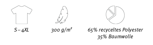 ￼,￼,￼,S – 4XL,300 g/m2,65% recyceltes Polyester 35% Baumwolle