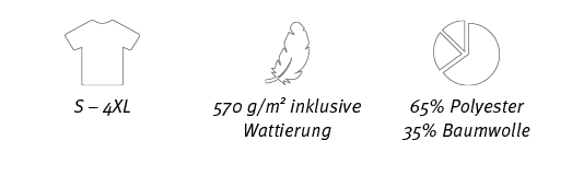 ￼,￼,￼,S – 4XL,570 g/m2 ­inklusive Wattierung ,65% Polyester 35% Baumwolle
