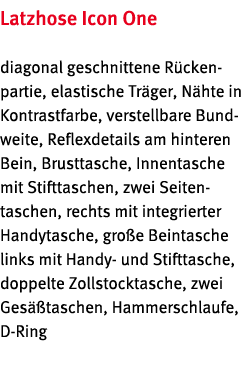 Latzhose Icon One diagonal geschnittene R ckenpartie, elastische Tr ger, N hte in Kontrastfarbe, verstellbare Bundwei   