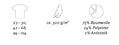  , , ,23   30, 42   68, 94   114,ca  300 g m2,75% Baumwolle 24% Polyester 1% Antistatik