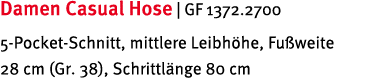 Damen Casual Hose | GF 1372.2700 5 Pocket Schnitt, mittlere Leibh he, Fu weite 28 cm (Gr. 38), Schrittl nge 80 cm