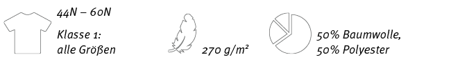 ￼,44N – 60N Klasse 1: alle Gr en,￼,270 g/m2,￼,50% Baumwolle, 50% Polyester