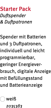 Starter Pack Duftspender & Duftpatronen Spender mit Batterien und 3 Duftpatronen, individuell und leicht programmierb   