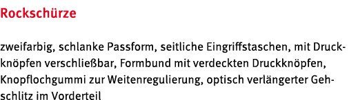 Rocksch rze zweifarbig, schlanke Passform, seitliche Eingriffstaschen, mit Druckkn pfen verschlie bar, Formbund mit v...